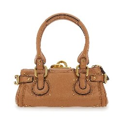 Paddington Brown Handbag with Two Top Handles and Padlock on the Front in Leather Woman