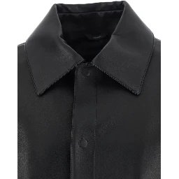 Black Jacket with Classic Collar and Logo Lettering on the Rear in Leather Man