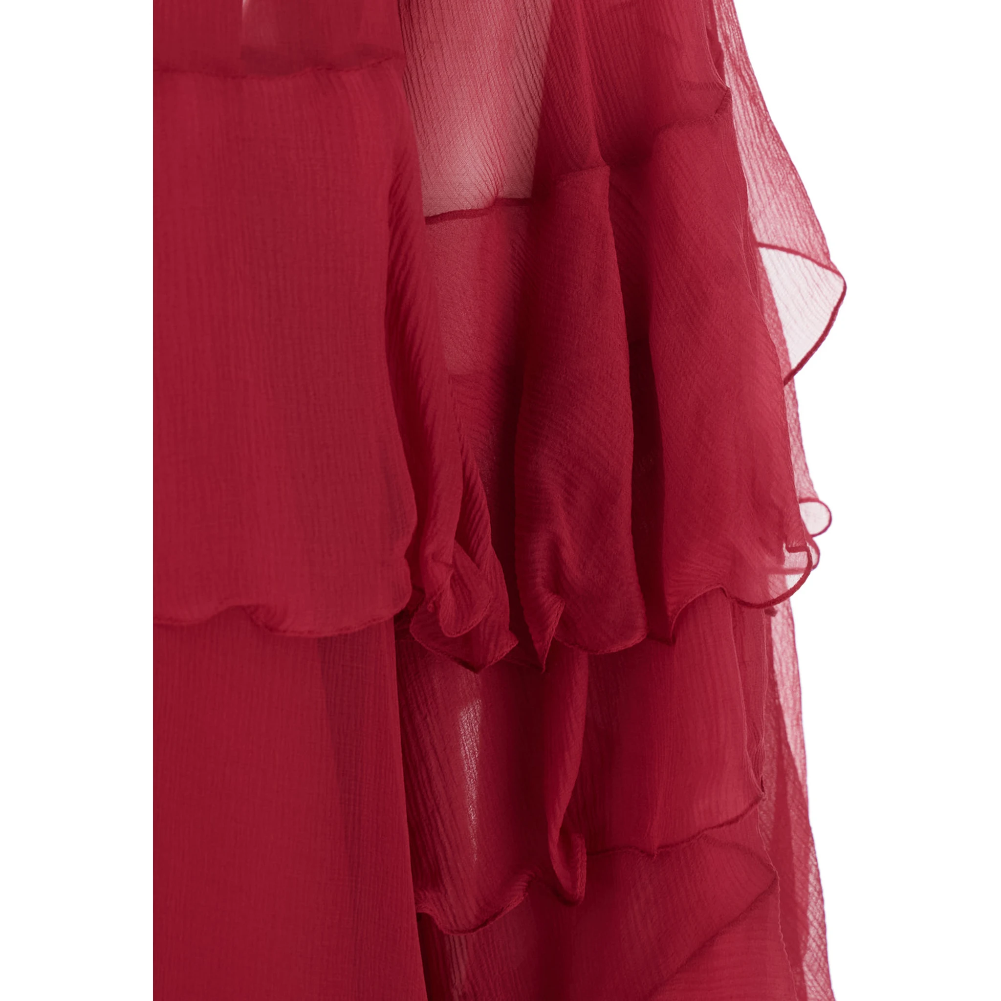 Fuchsia Crewneck Mini Dress with Ruches and Rear Button Closure in Silk Woman