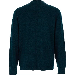 Blue Crewneck Sweater with Logo Embroidery on the Front and Dropped Shoulders in Wool Man