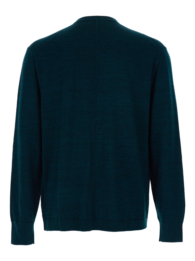 Blue Crewneck Sweater with Logo Embroidery on the Front and Dropped Shoulders in Wool Man alternative