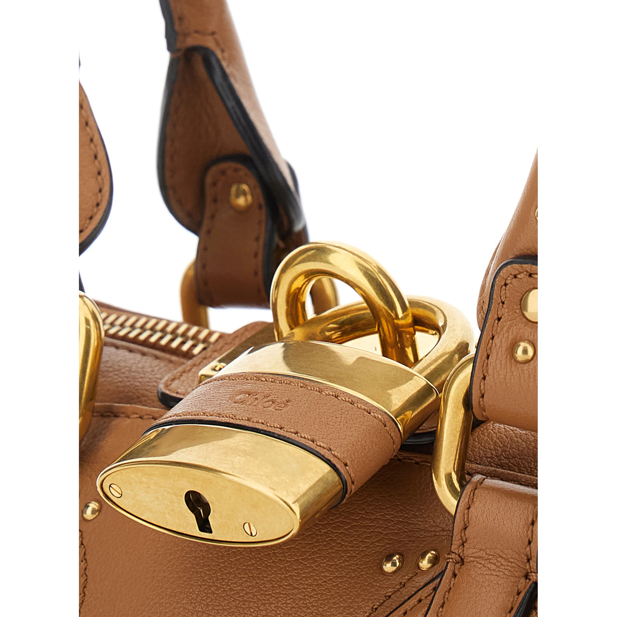 Paddington Brown Handbag with Two Top Handles and Padlock on the Front in Leather Woman