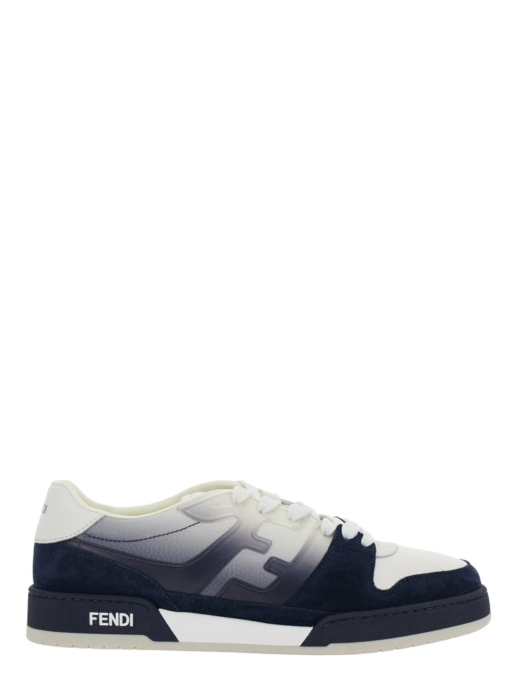 Fendi Match Blue Low-Top Sneaker with Side FF Logo and Faded Effect in Suede Man