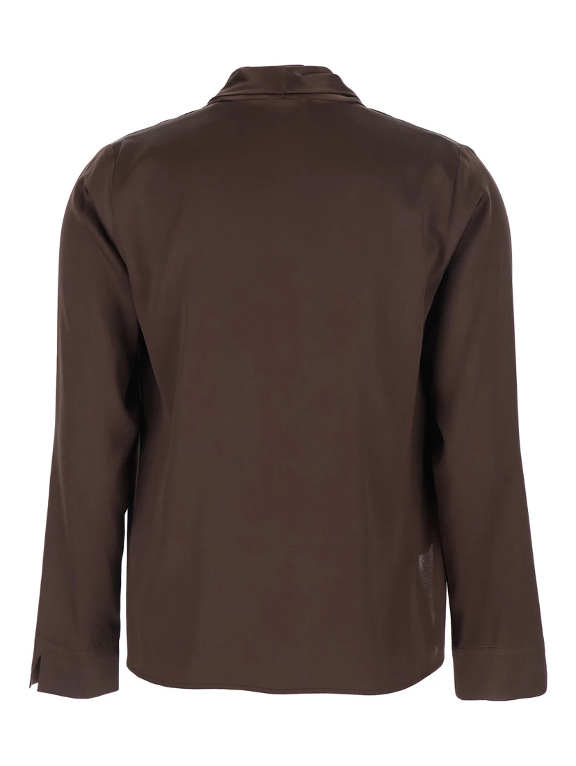 Brown Blouse with V Neck in Viscose Blend Woman