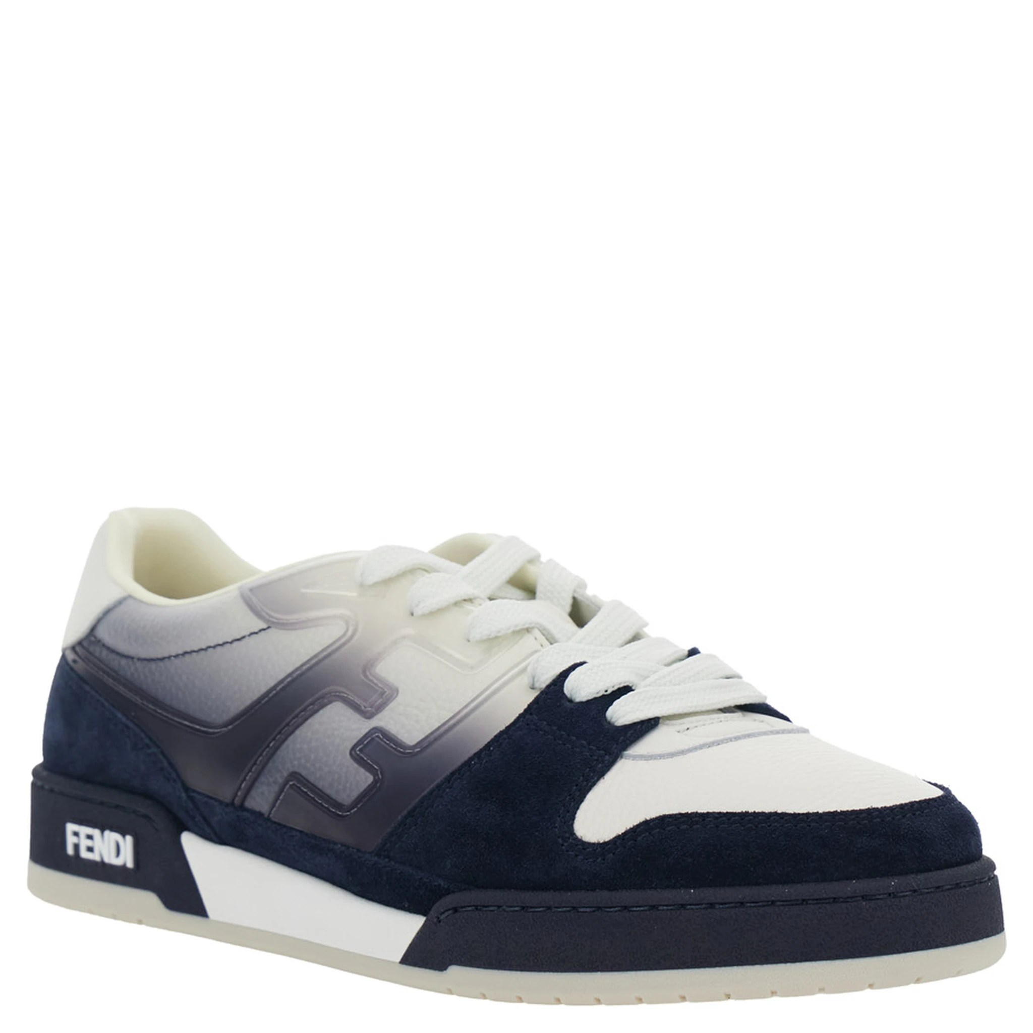 Fendi Match Blue Low-Top Sneaker with Side FF Logo and Faded Effect in Suede Man