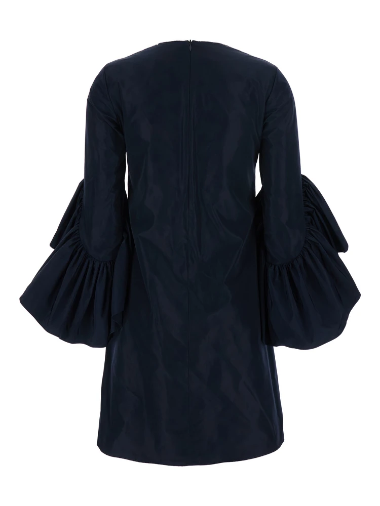 Blue Crewneck Dress with Draped Flared Sleeves in Silk Blend Woman alternative