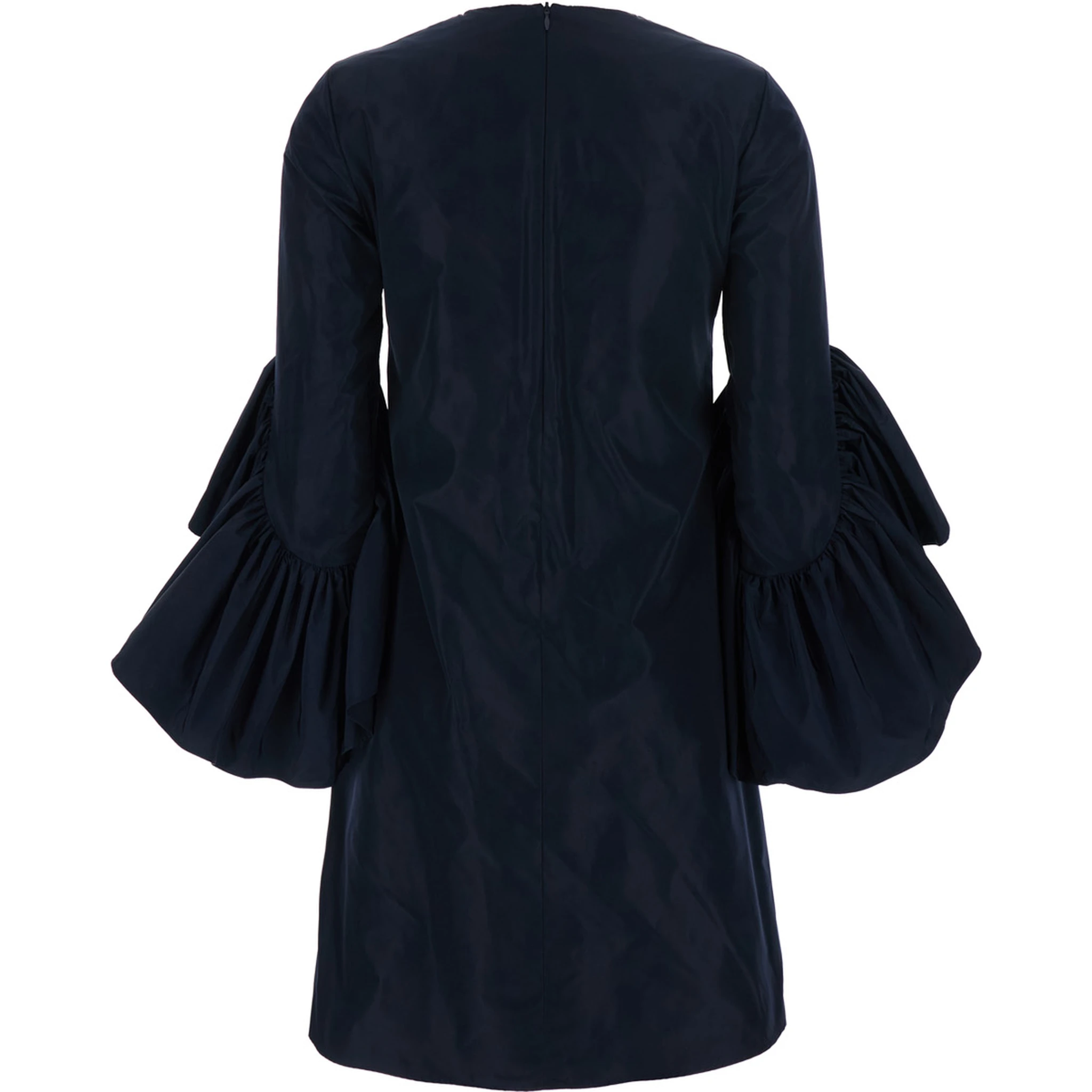 Blue Crewneck Dress with Draped Flared Sleeves in Silk Blend Woman