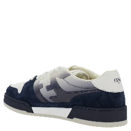 Fendi Match Blue Low-Top Sneaker with Side FF Logo and Faded Effect in Suede Man