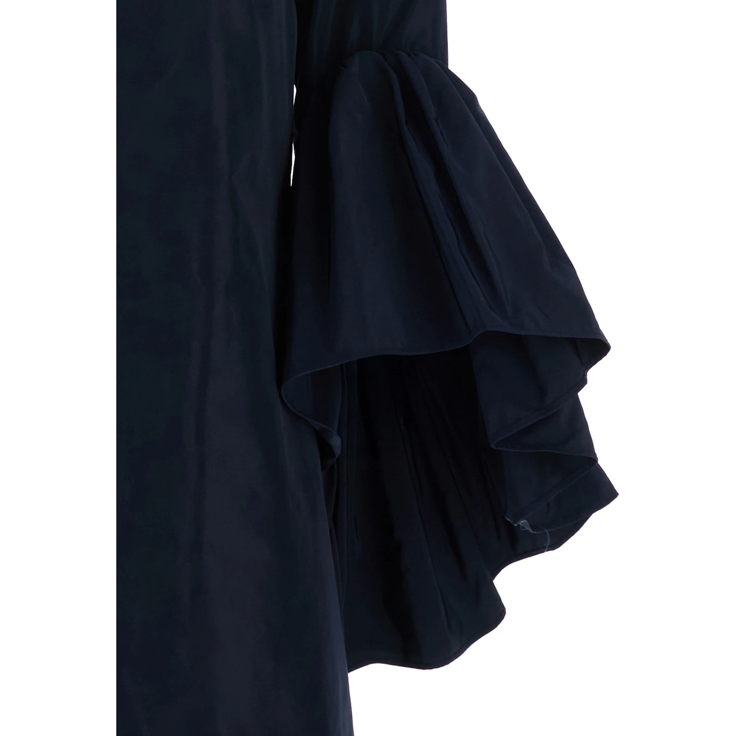 Blue Crewneck Dress with Draped Flared Sleeves in Silk Blend Woman