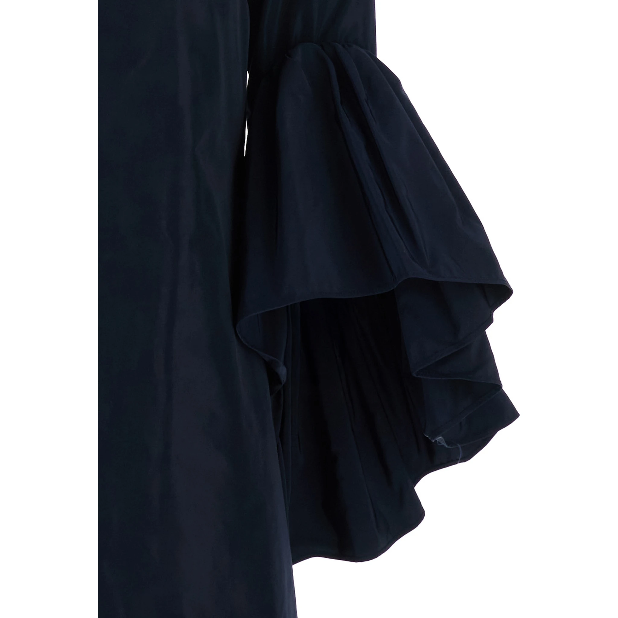 Blue Crewneck Dress with Draped Flared Sleeves in Silk Blend Woman