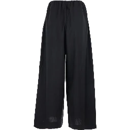 Black Pants with Elastic Drawstring Waist in Wool Woman