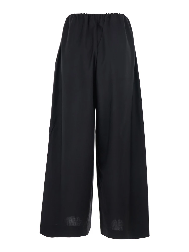 Black Pants with Elastic Drawstring Waist in Wool Woman