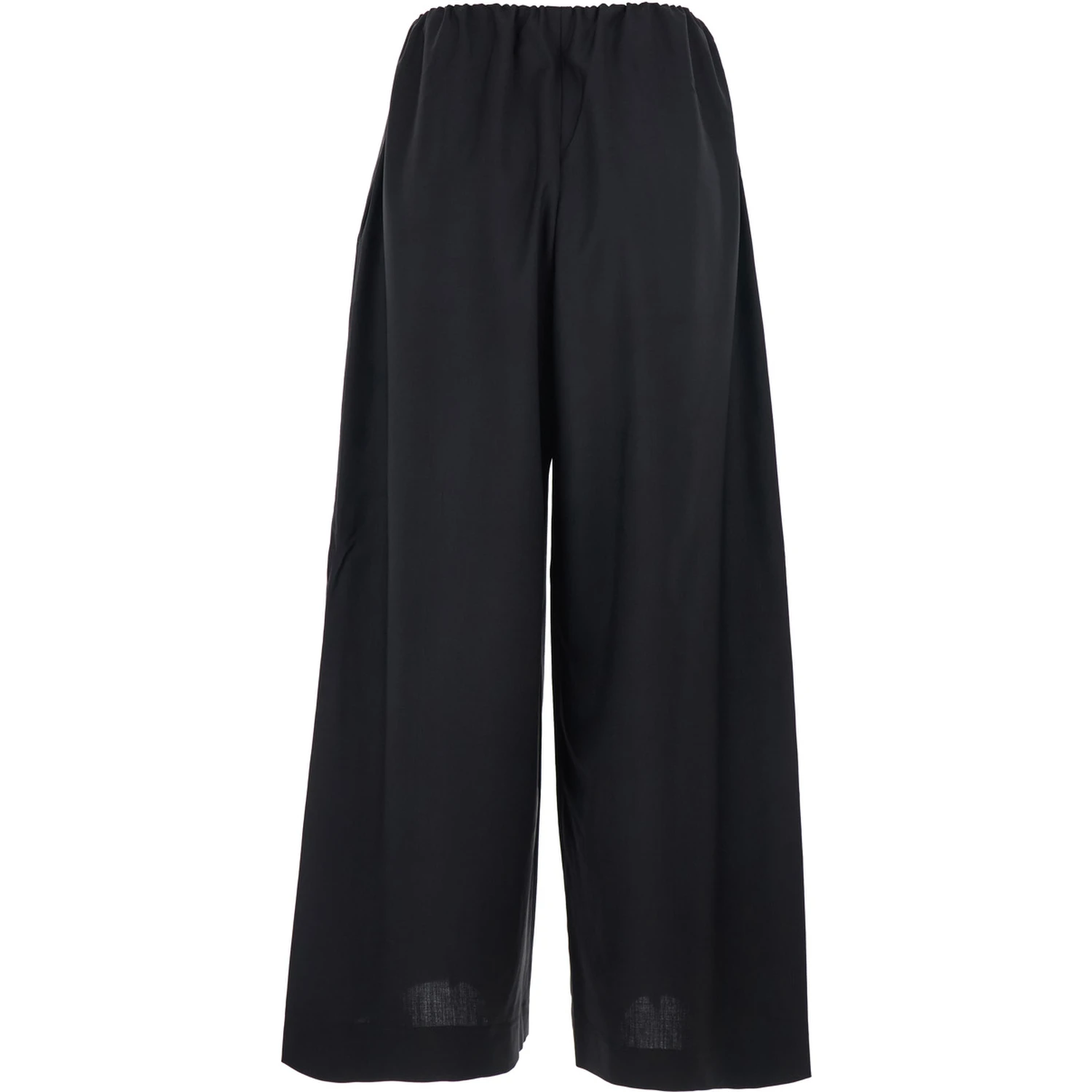 Black Pants with Elastic Drawstring Waist in Wool Woman