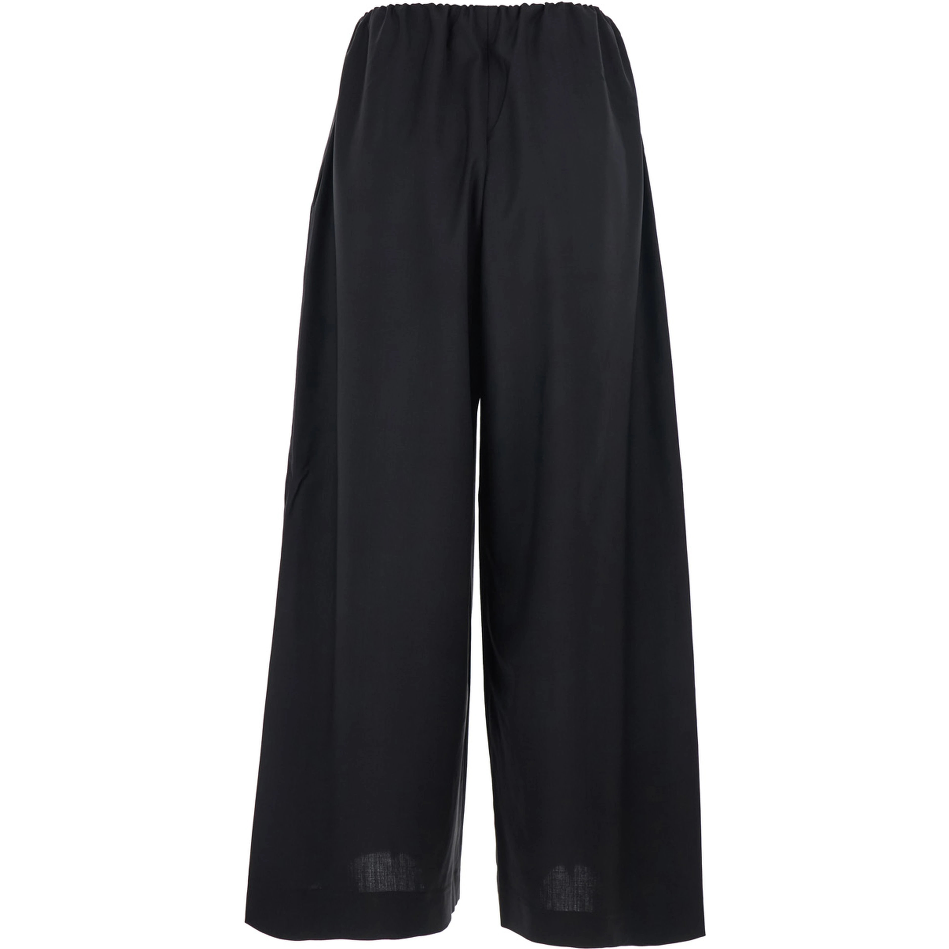 Black Pants with Elastic Drawstring Waist in Wool Woman