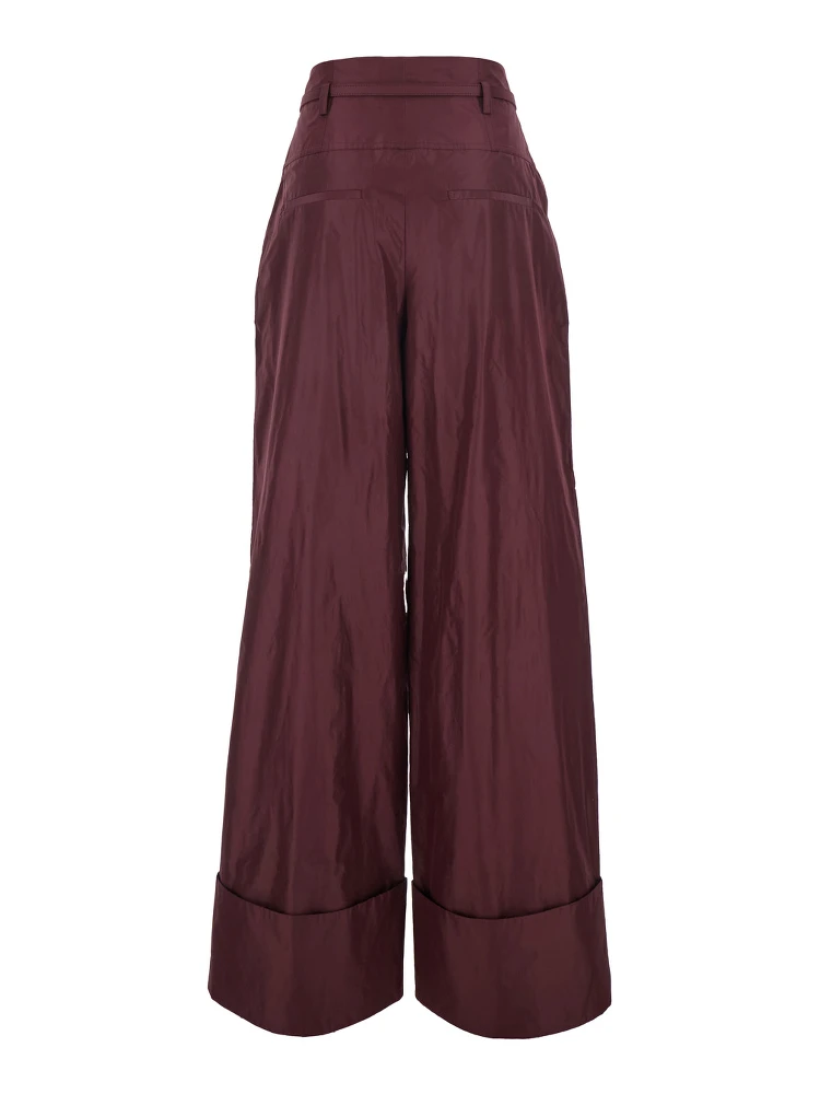 Bordeaux Pants with FF Buckle Belt and Maxi Turn-Up Hem in Silk Woman alternative