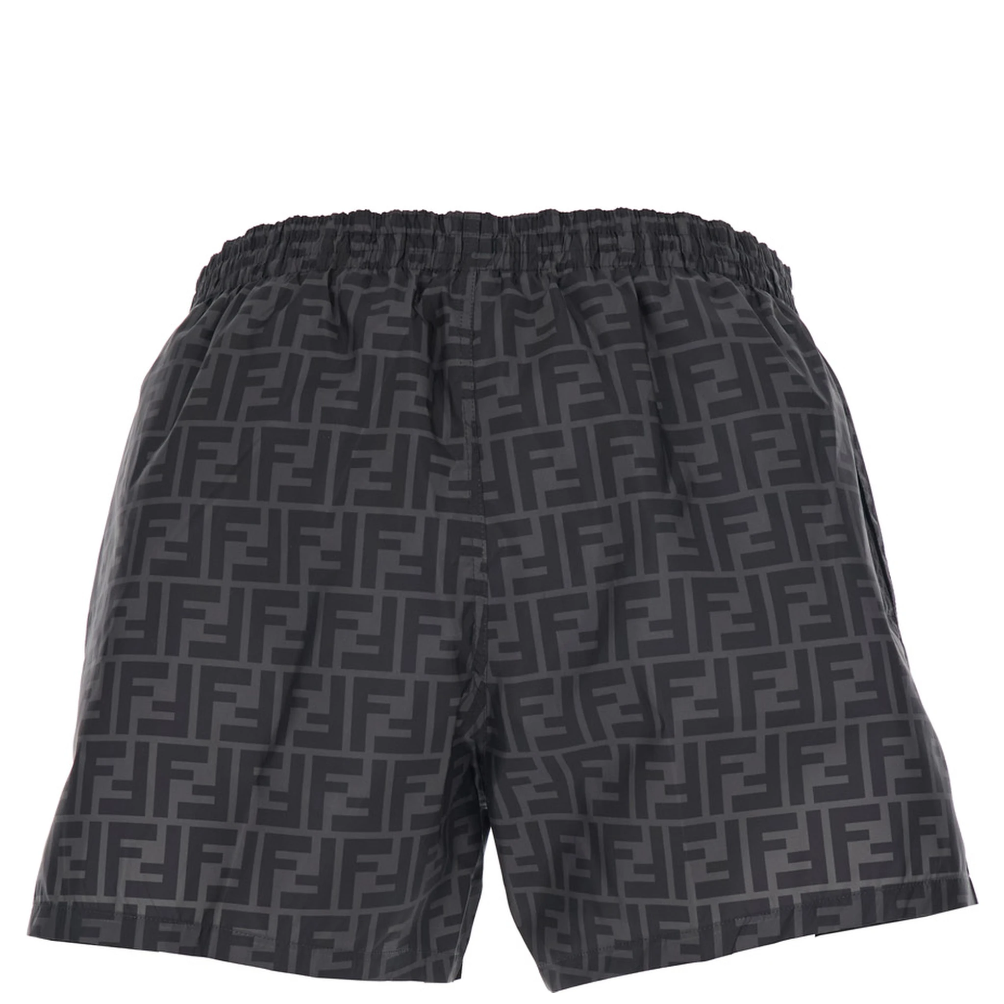 شورت سباحة رمادي بخصر مطاطي برباط ونقشة FF كاملة من قماش تقني رجالي
