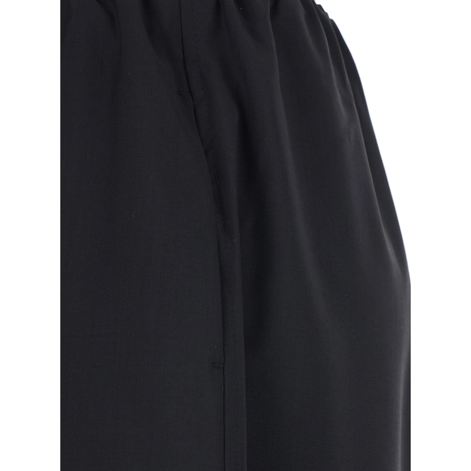 Black Pants with Elastic Drawstring Waist in Wool Woman