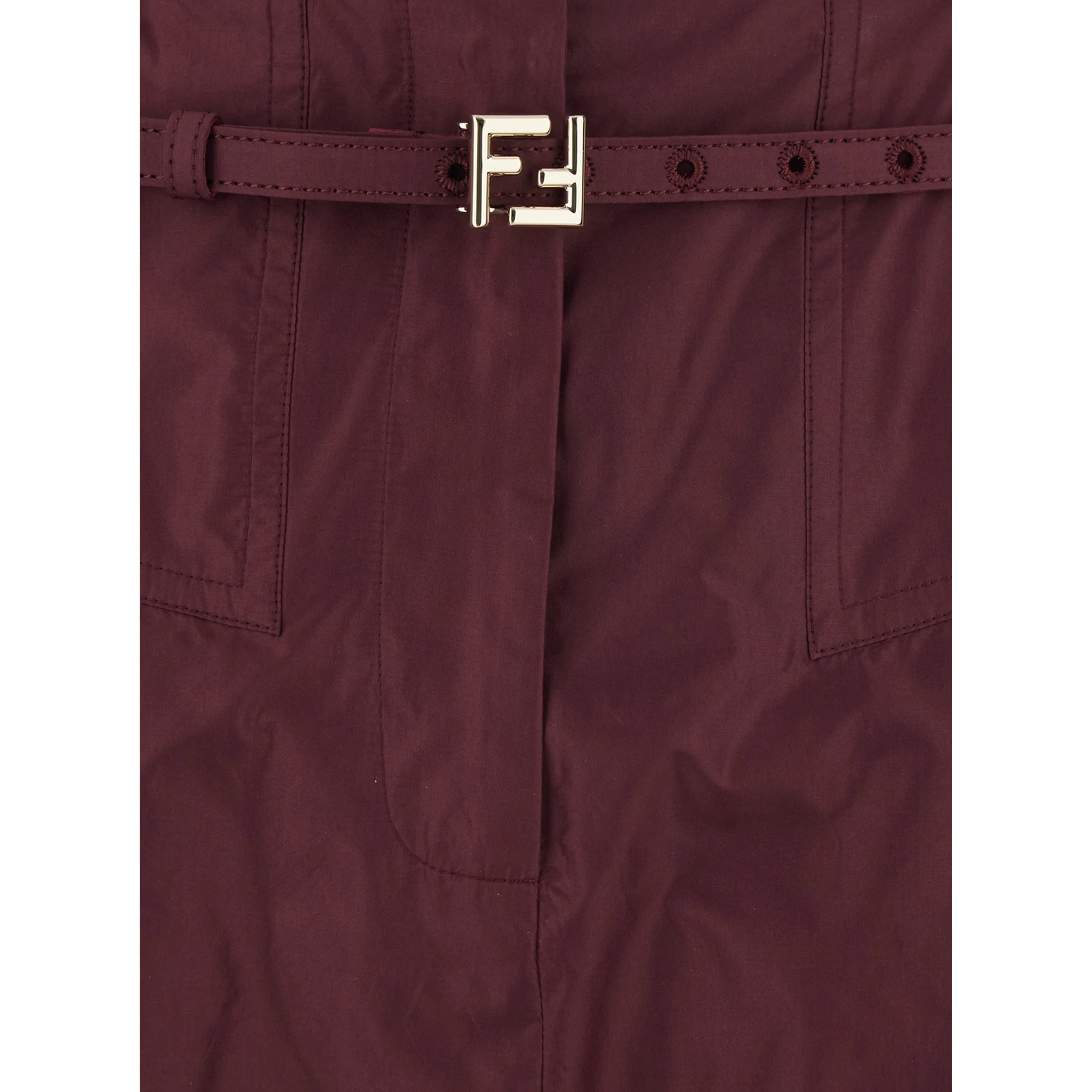 Bordeaux Pants with FF Buckle Belt and Maxi Turn-Up Hem in Silk Woman