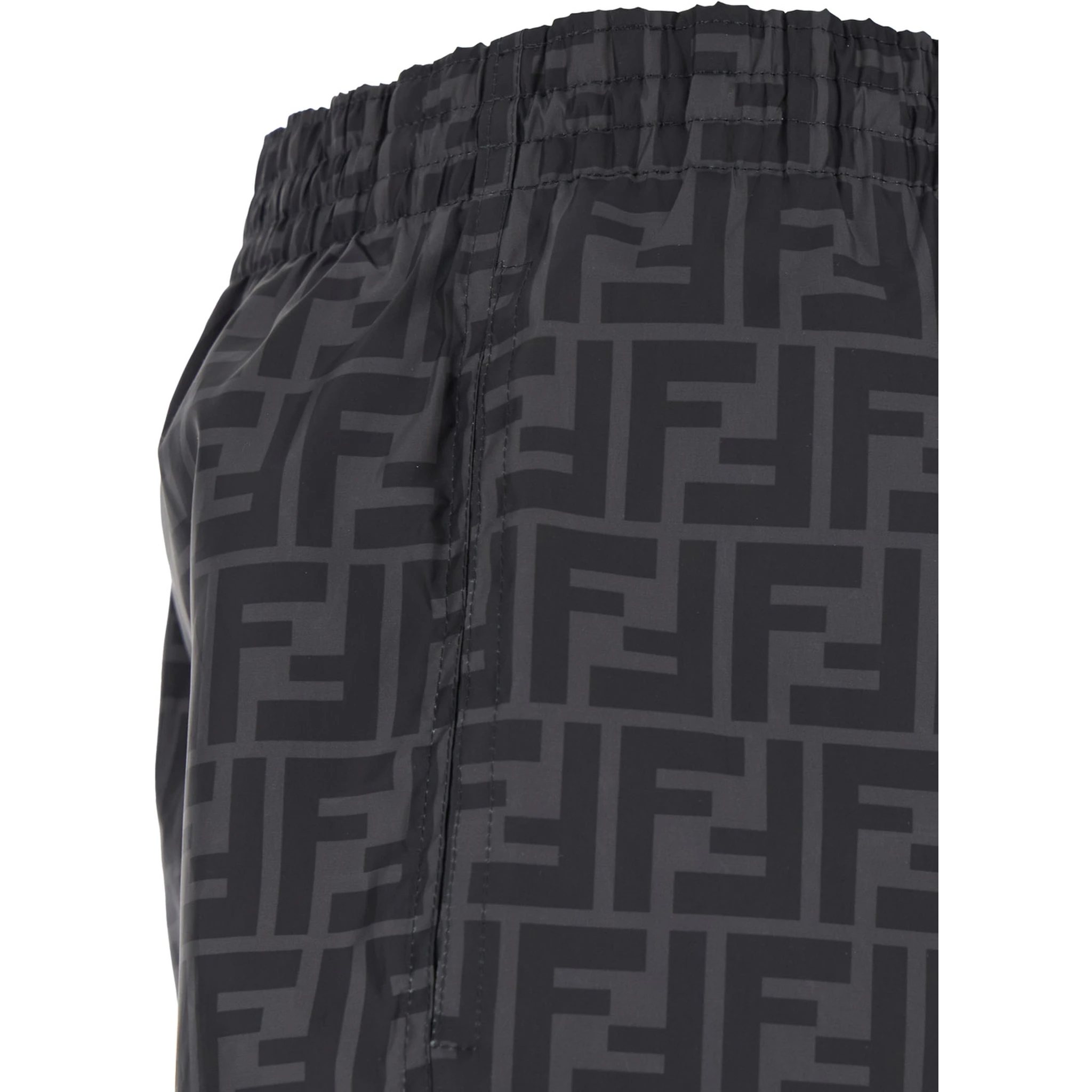 شورت سباحة رمادي بخصر مطاطي برباط ونقشة FF كاملة من قماش تقني رجالي