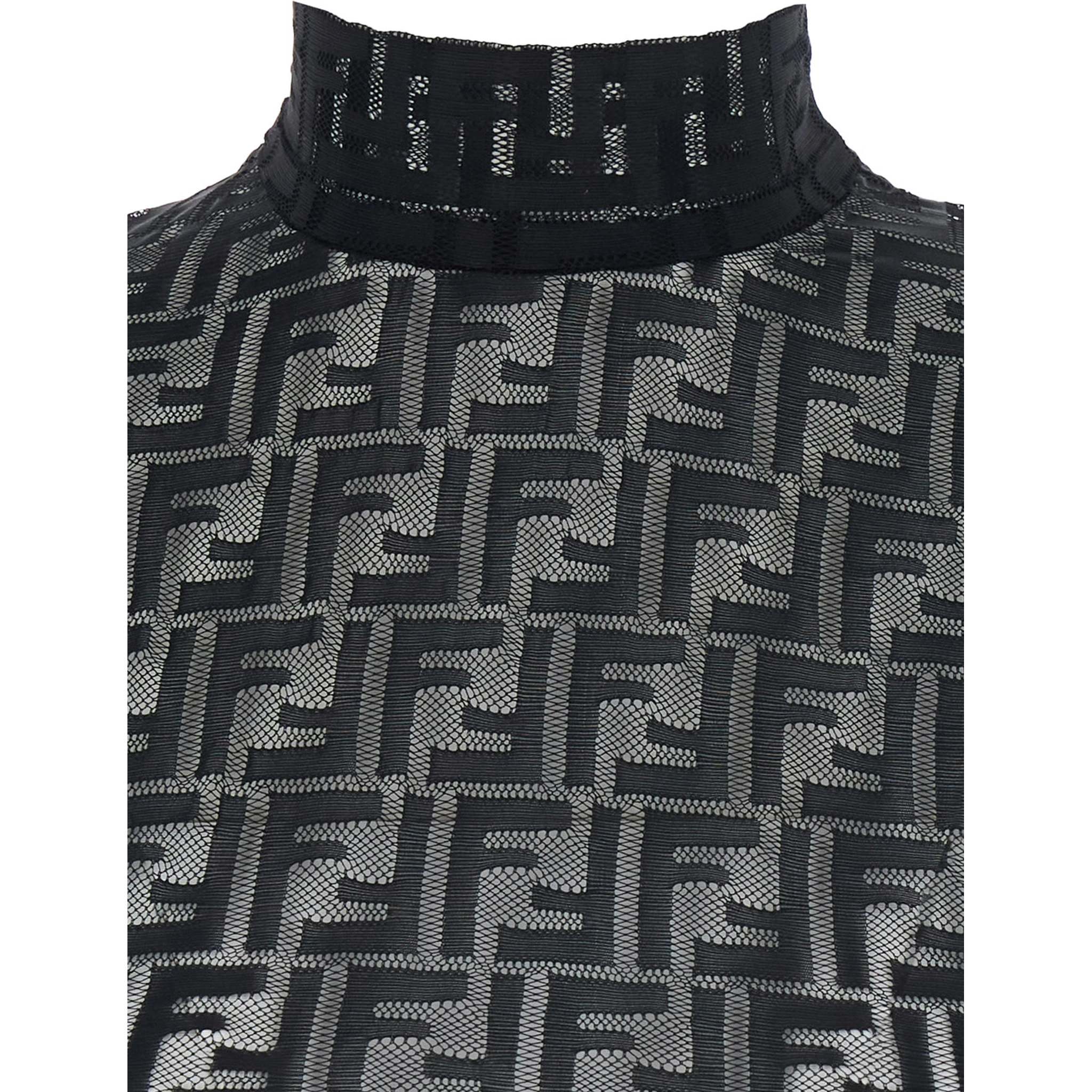 Black Crewneck Sleeveless Top with All-Over FF Motif and Rear Zip Closure in Tech Fabric Stretch Woman