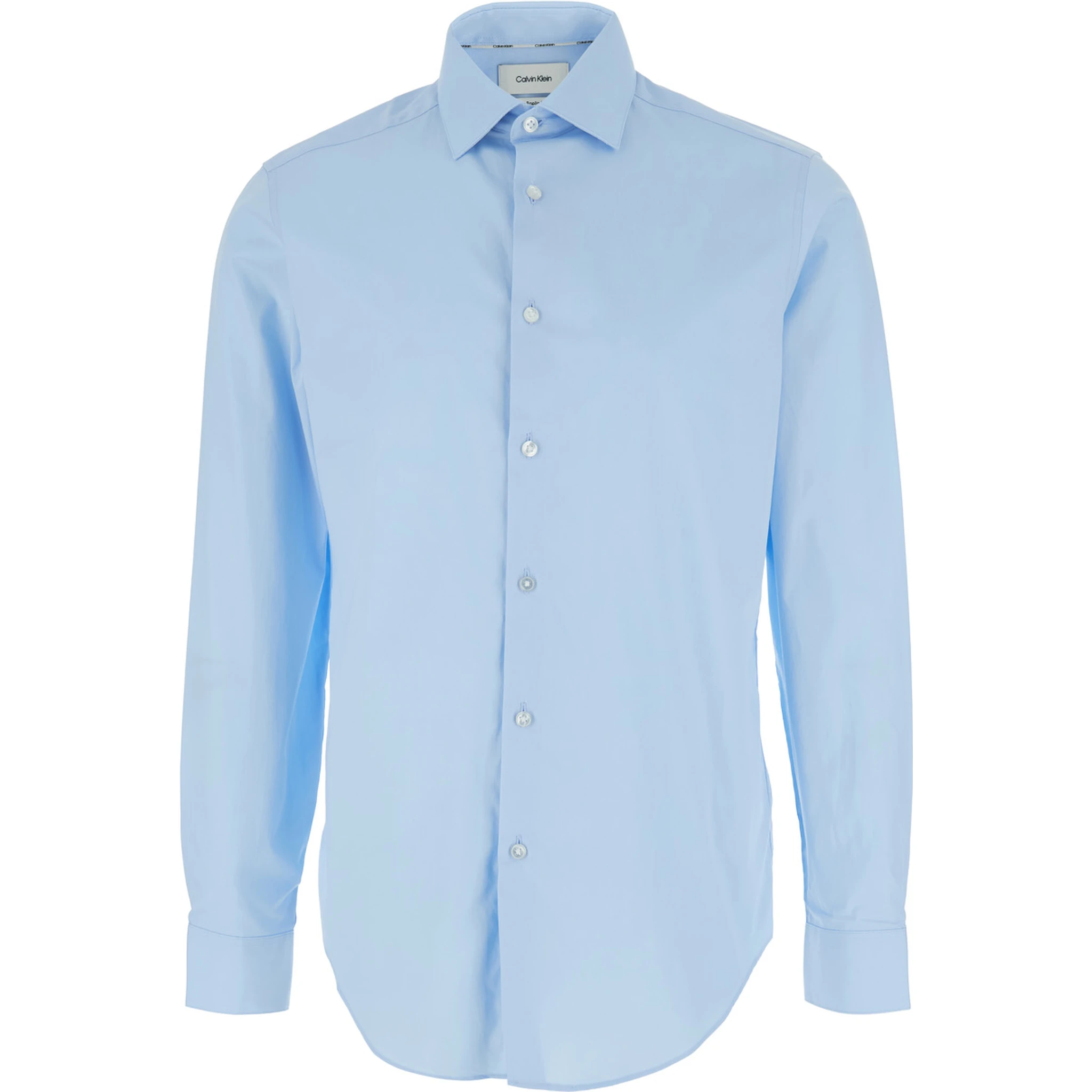 Light Blue Shirt with Classic Collar and Curved Hem in Cotton Stretch Man