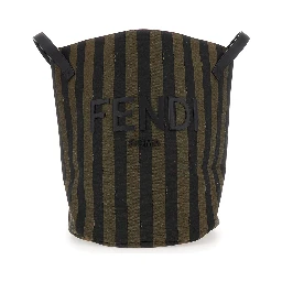 Handbag with Logo Lettering on the Front and All-Over Stripes in Cotton Blend Brown Kids