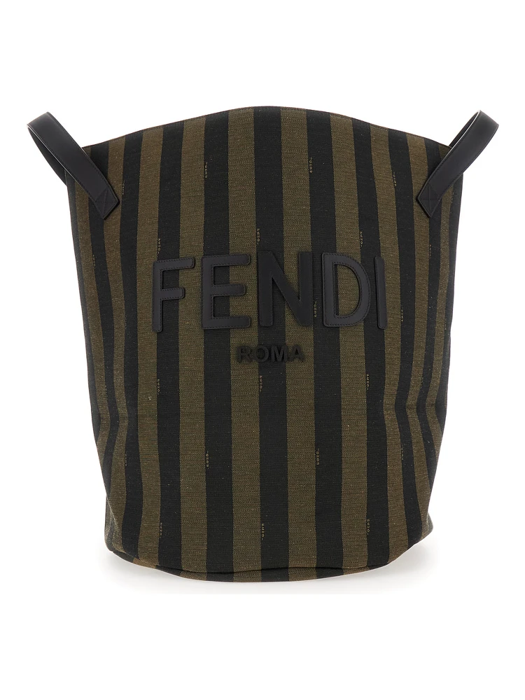 Handbag with Logo Lettering on the Front and All-Over Stripes in Cotton Blend Brown Kids