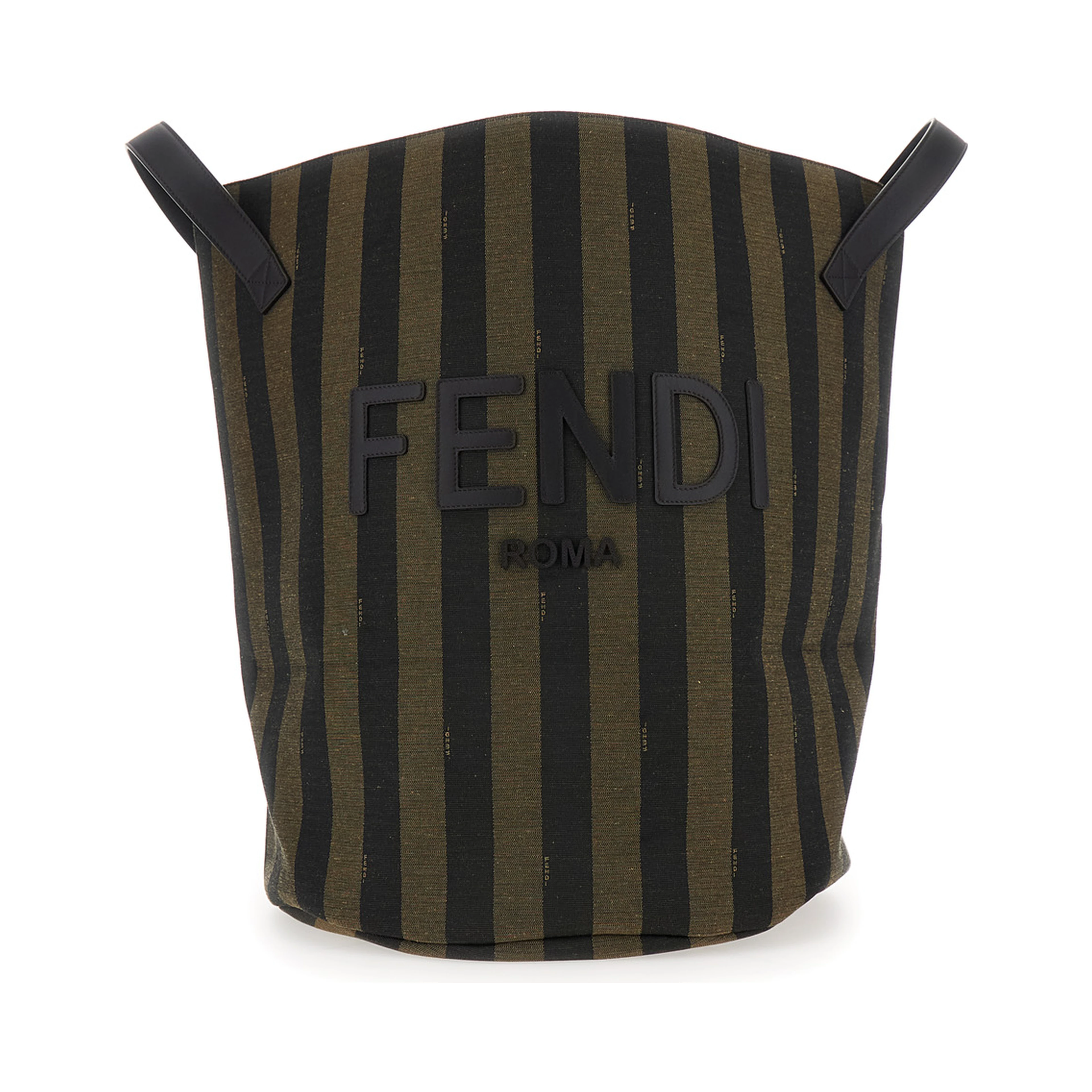 Handbag with Logo Lettering on the Front and All-Over Stripes in Cotton Blend Brown Kids