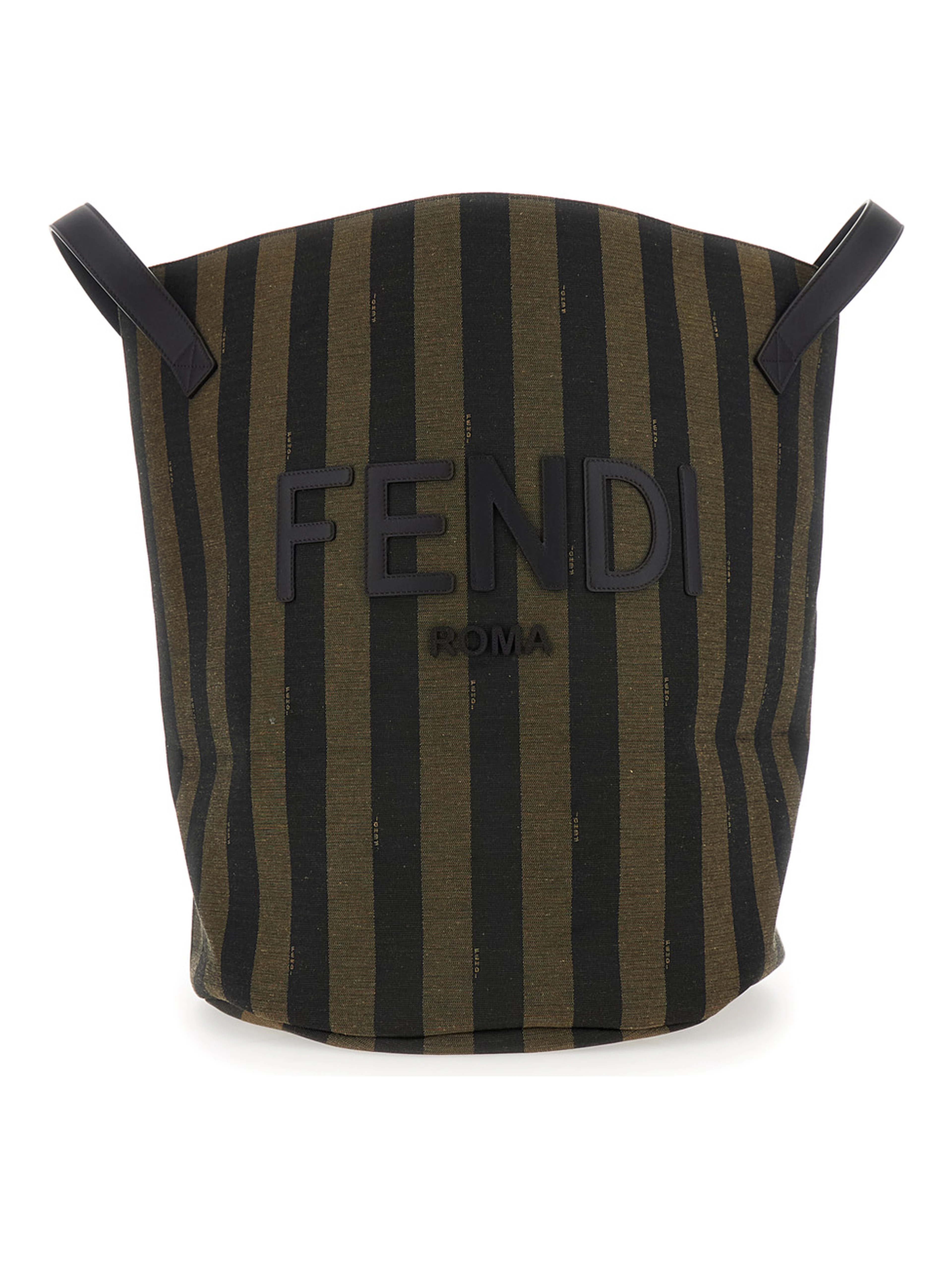 Handbag with Logo Lettering on the Front and All-Over Stripes in Cotton Blend Brown Kids