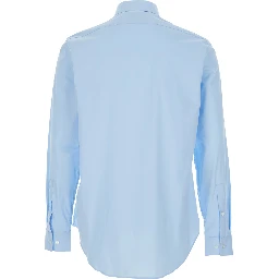 Light Blue Shirt with Classic Collar and Curved Hem in Cotton Stretch Man
