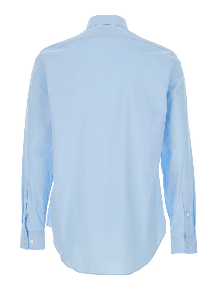 Light Blue Shirt with Classic Collar and Curved Hem in Cotton Stretch Man alternative
