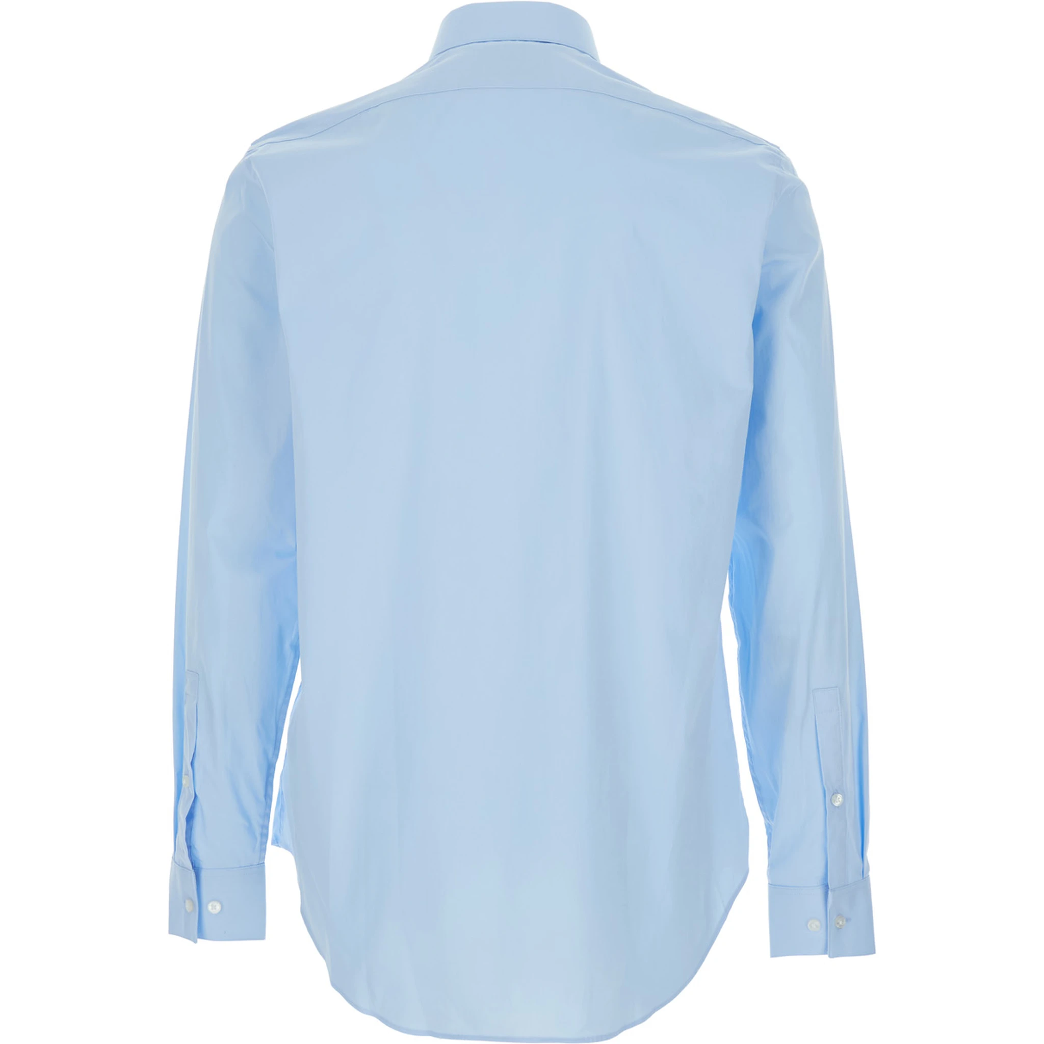 Light Blue Shirt with Classic Collar and Curved Hem in Cotton Stretch Man