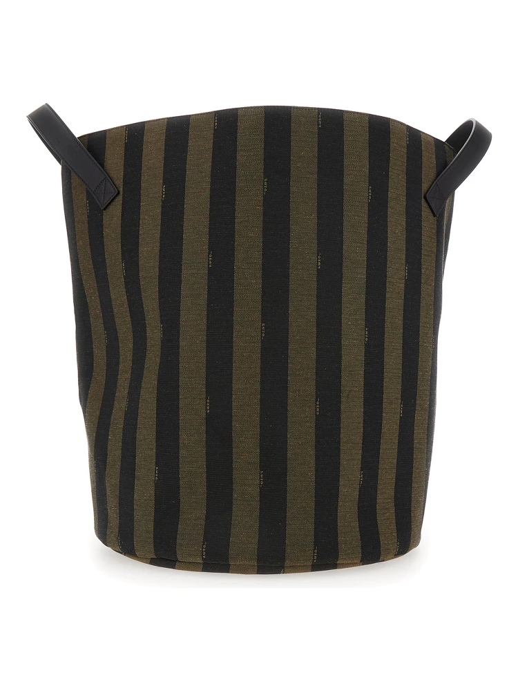 Handbag with Logo Lettering on the Front and All-Over Stripes in Cotton Blend Brown Kids alternative