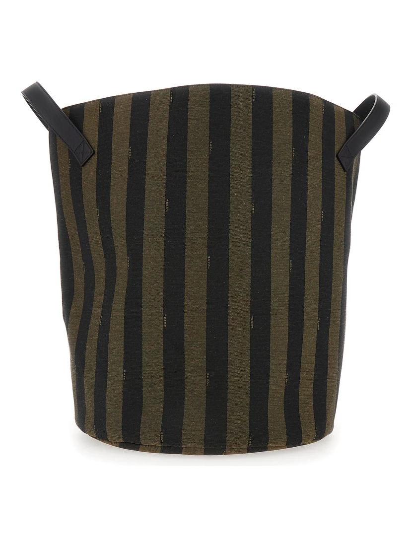 Handbag with Logo Lettering on the Front and All-Over Stripes in Cotton Blend Brown Kids