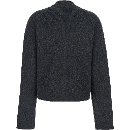 Grey Crewneck Cardigan with Jewel Buttons in Wool Blend Woman