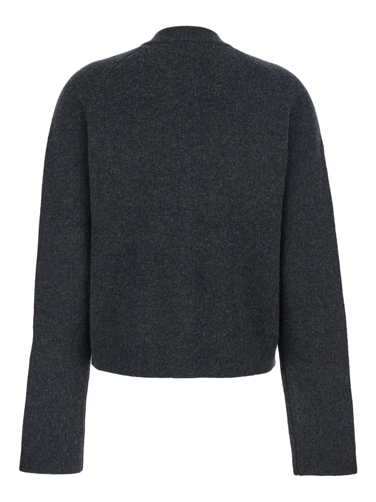 Grey Crewneck Cardigan with Jewel Buttons in Wool Blend Woman alternative