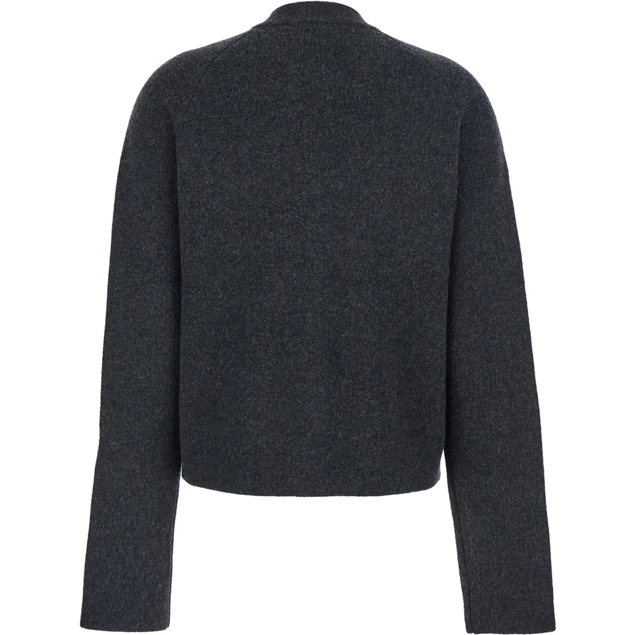 Grey Crewneck Cardigan with Jewel Buttons in Wool Blend Woman