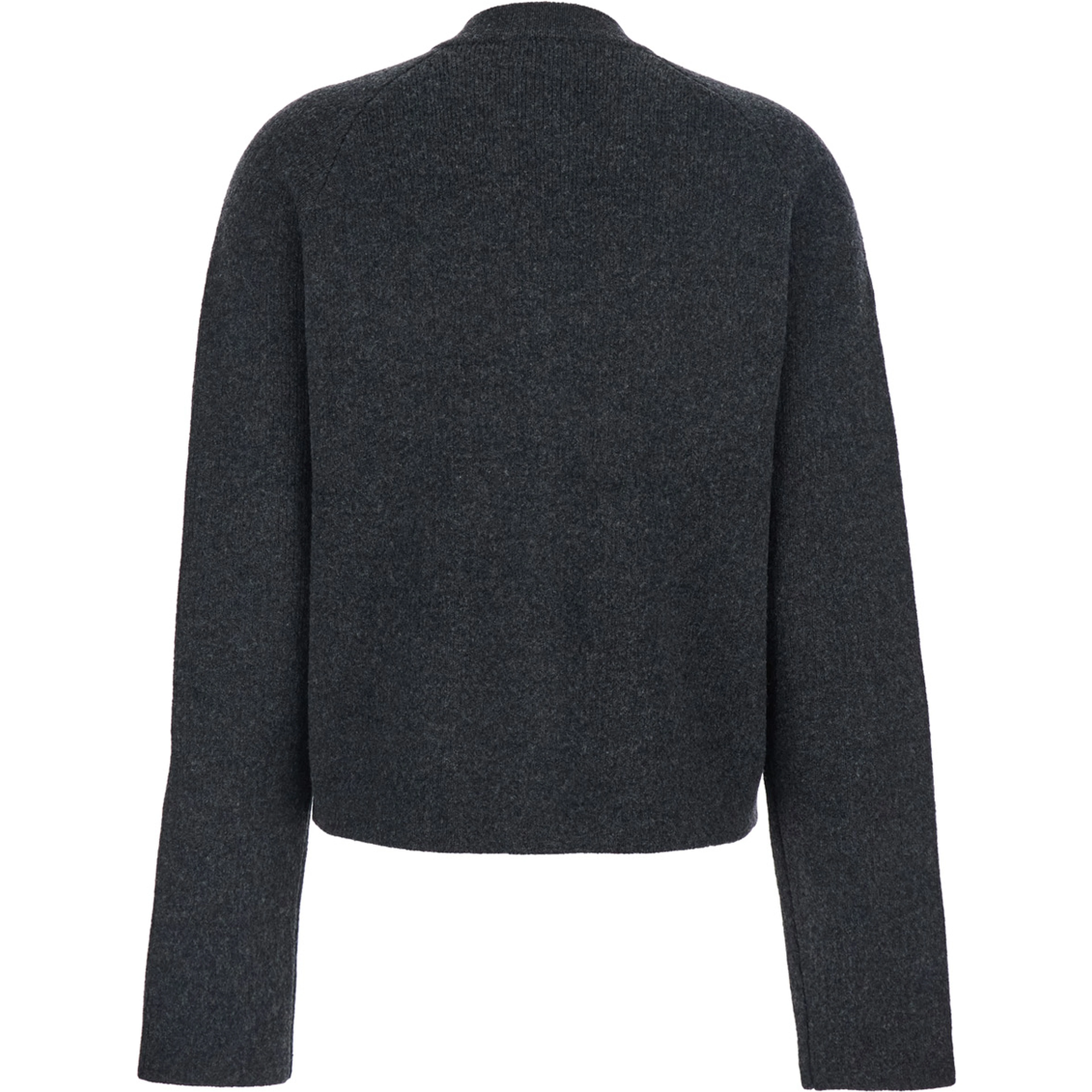 Grey Crewneck Cardigan with Jewel Buttons in Wool Blend Woman