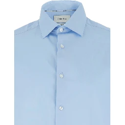 Light Blue Shirt with Classic Collar and Curved Hem in Cotton Stretch Man