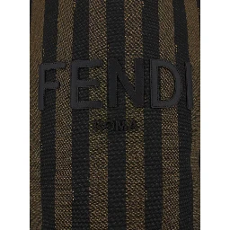 Handbag with Logo Lettering on the Front and All-Over Stripes in Cotton Blend Brown Kids
