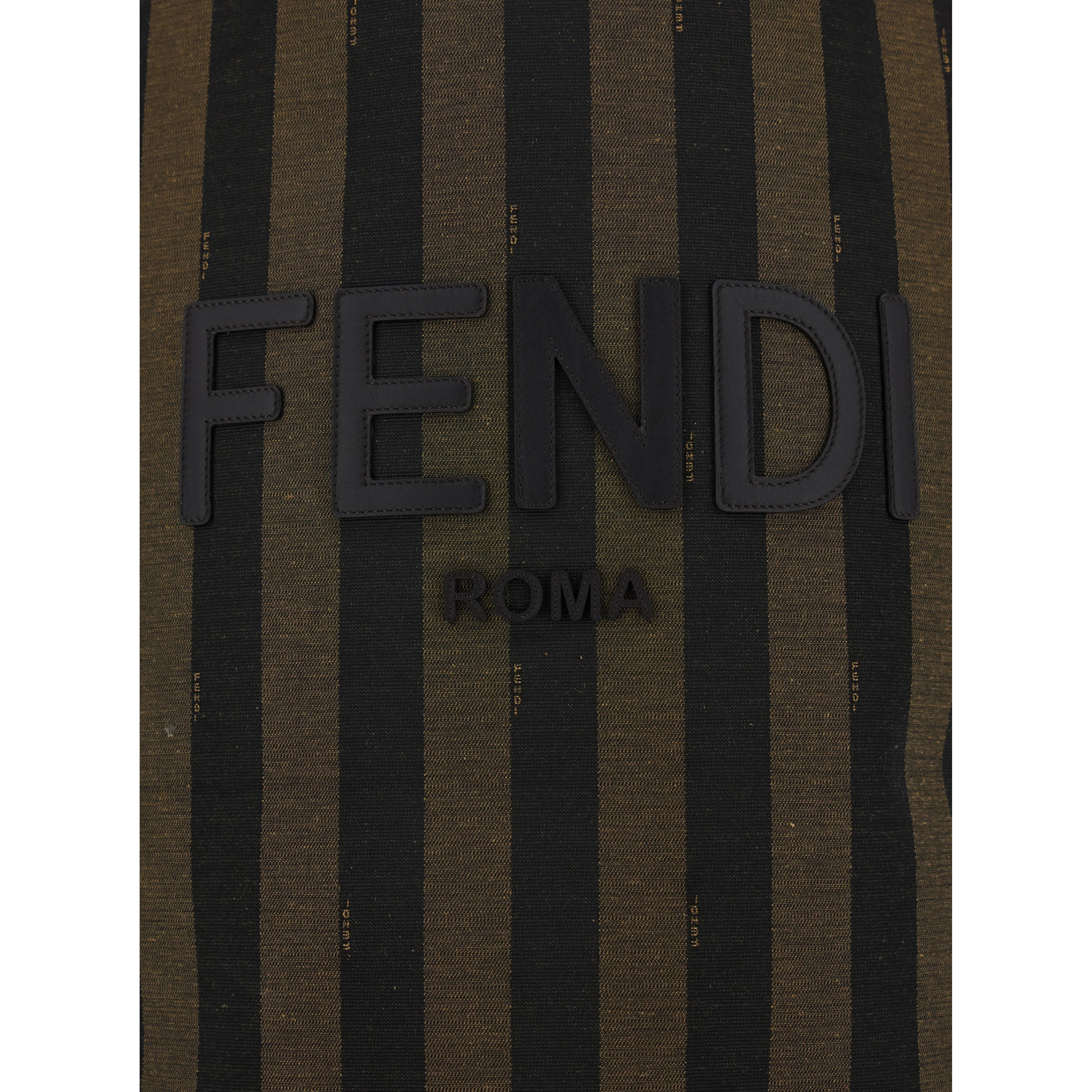 Handbag with Logo Lettering on the Front and All-Over Stripes in Cotton Blend Brown Kids