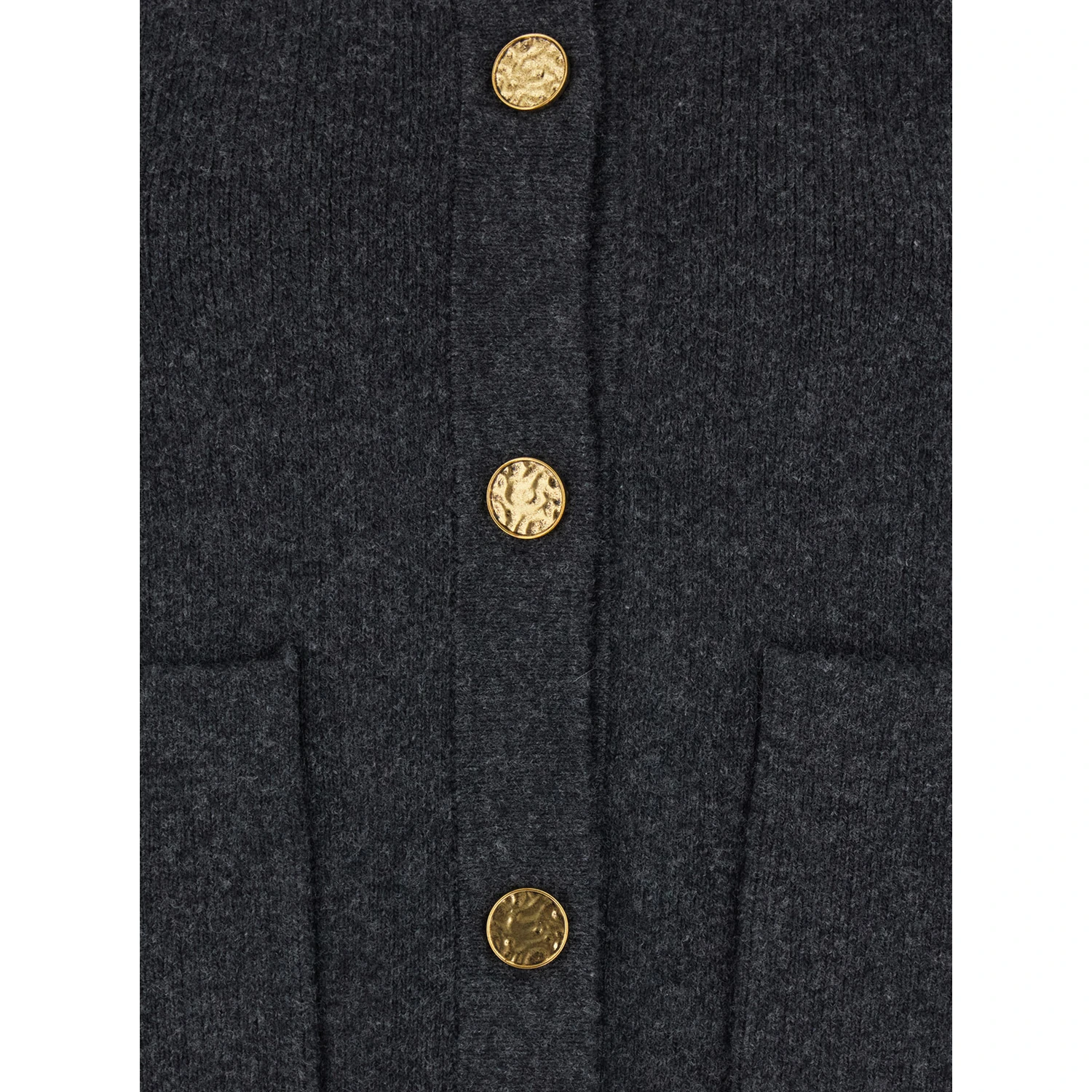 Grey Crewneck Cardigan with Jewel Buttons in Wool Blend Woman