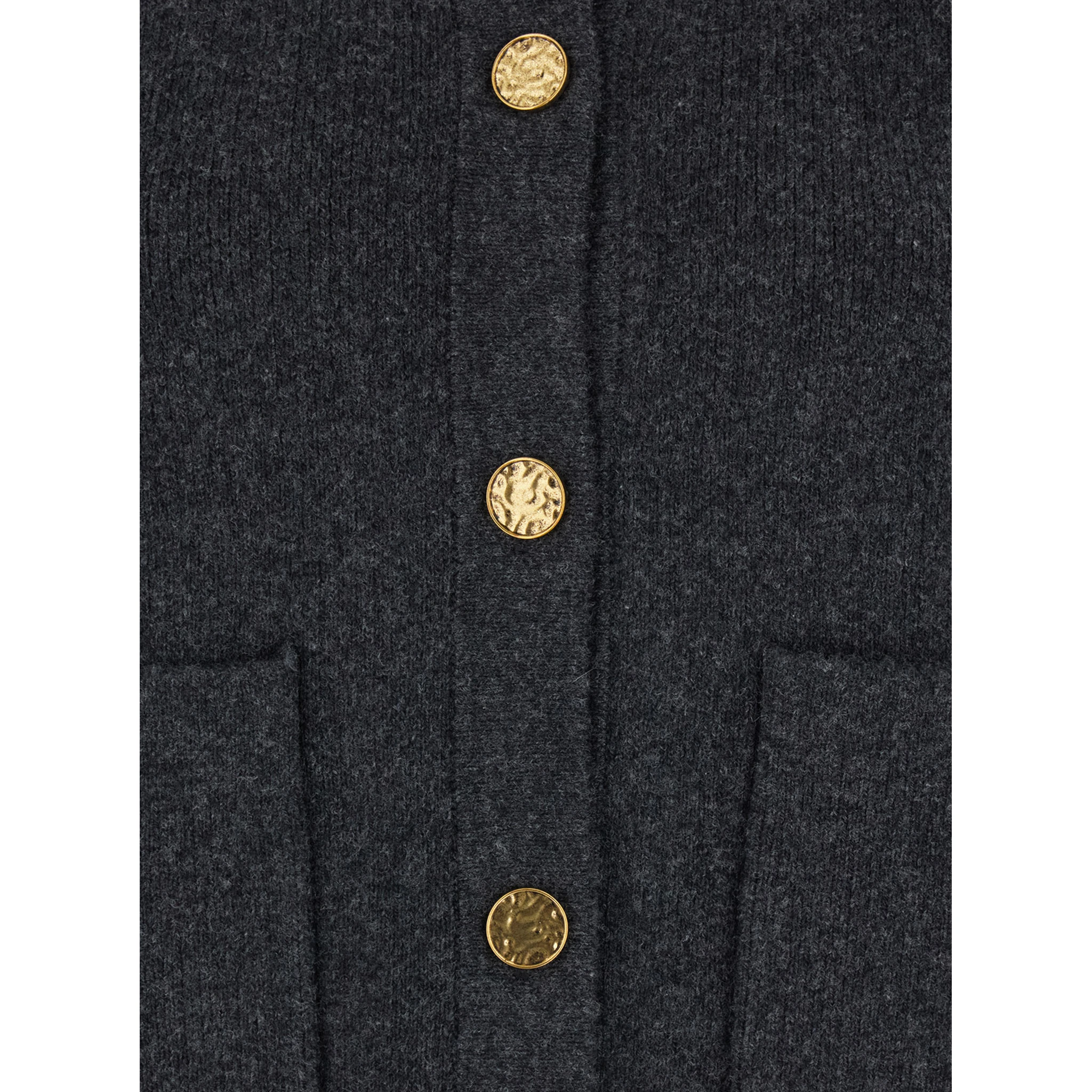 Grey Crewneck Cardigan with Jewel Buttons in Wool Blend Woman