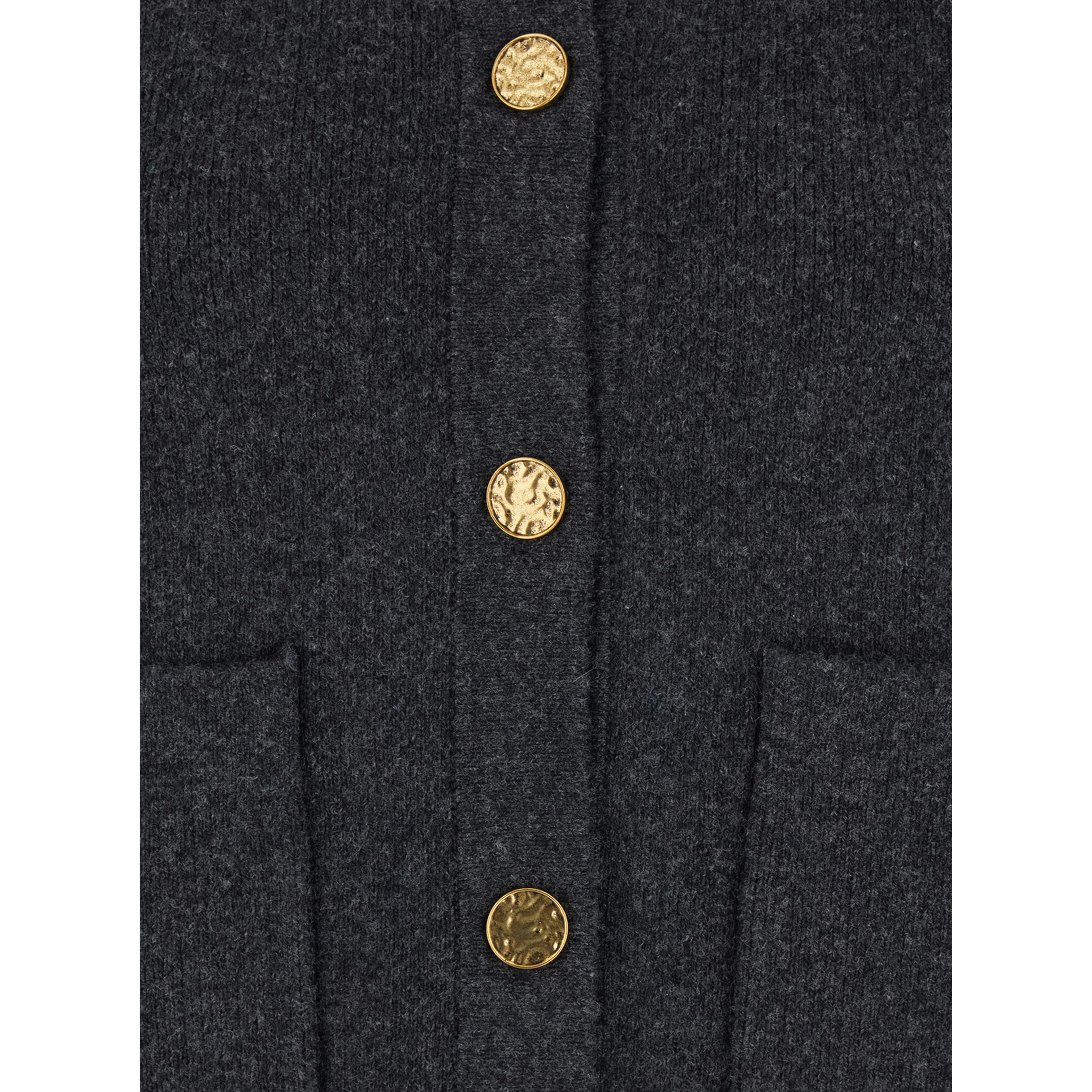 Grey Crewneck Cardigan with Jewel Buttons in Wool Blend Woman