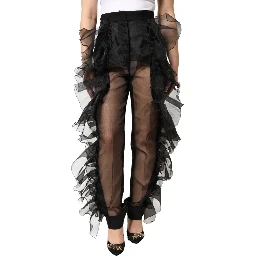 Black High Waist Tulle Wool Trouser Pants
