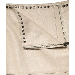 Beige Leather Studs Mid Waist Mini Skirt