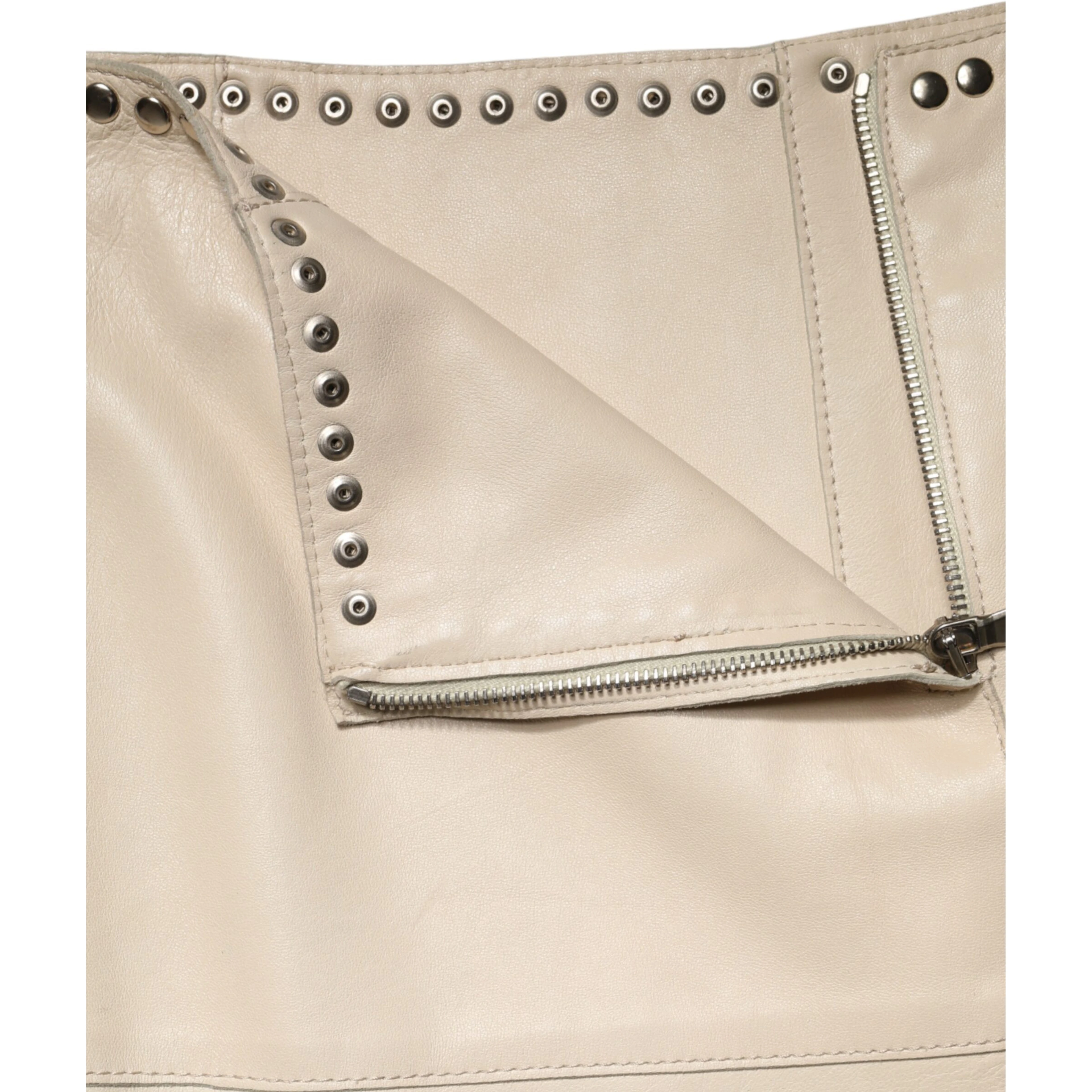 Beige Leather Studs Mid Waist Mini Skirt