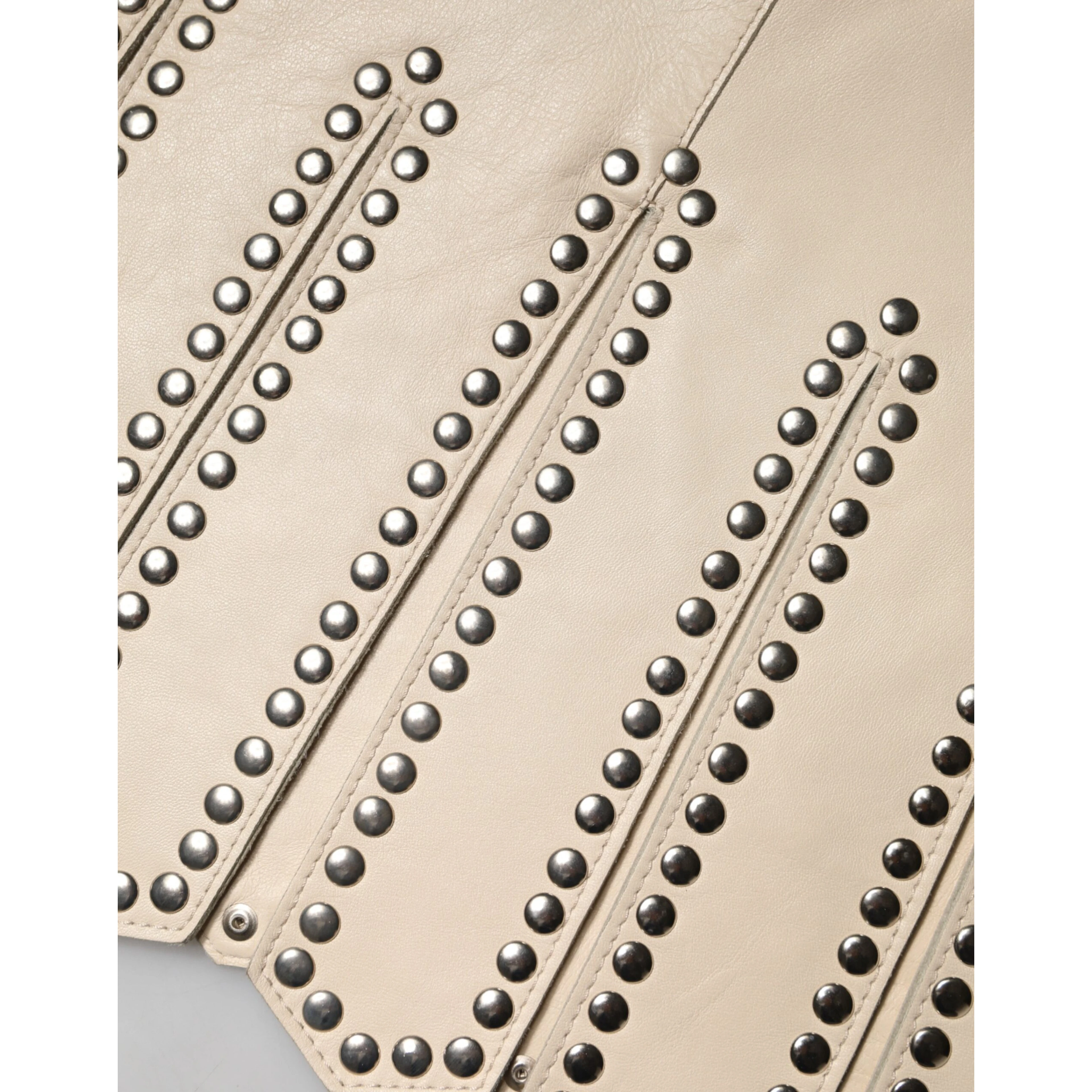 Beige Leather Studs Mid Waist Mini Skirt