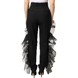 Black High Waist Tulle Wool Trouser Pants