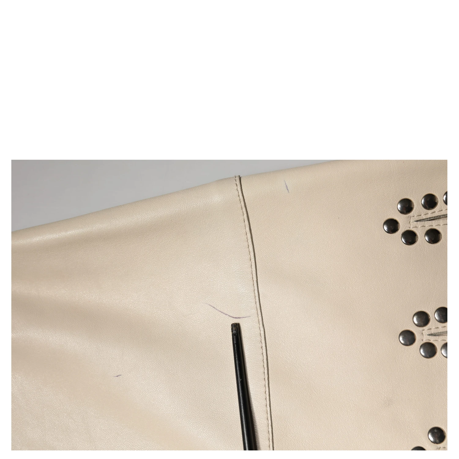 Beige Leather Studs Mid Waist Mini Skirt